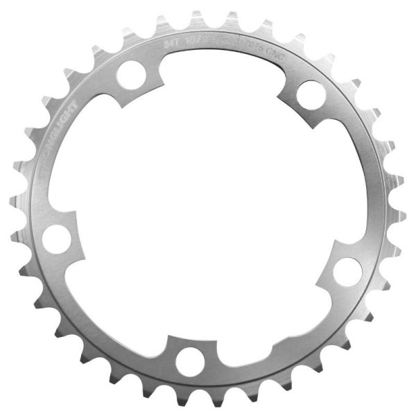 Plateau / Couronne Route 5 Branches D.110 Stronglight 34 Dents Interieur Argent Alu 7075 Type Shimano 9v - 10v