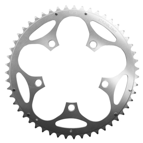 Plateau / Couronne Route 5 Branches D.110 Stronglight Dural 51 Dents Exterieur Argent Type Shimano 8v - 9v