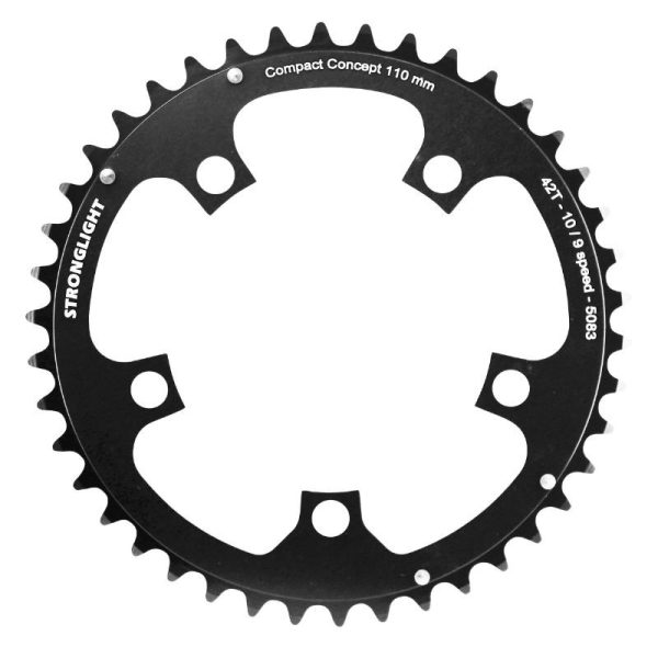 Plateau / Couronne Route 5 Branches D.110 Stronglight Dural 42 Dents Interieur Noir Type Shimano 9v - 10v
