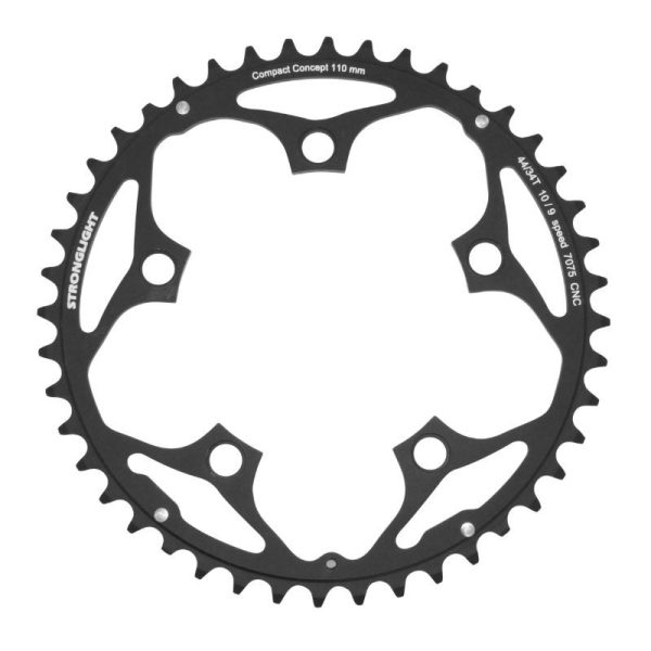 Plateau / Couronne Route 5 Branches D.110 Stronglight 44 Dents Interieur Noir Alu 7075 Type Shimano 9v - 10v