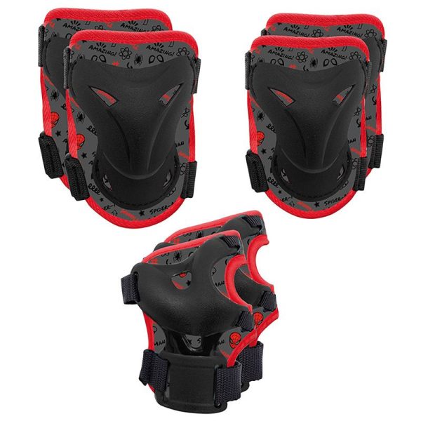 Protection Genouilleres - Coudieres Et Poignets Disney Spider Man Noir-rouge (Kit 6 Pieces) Pour Velo - Roller - Skate