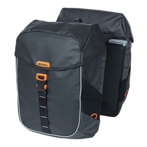 Sacoche Arriere Velo Double Basil Miles Waterproof 34l Noir-orange Pour Systeme Mik 2.0 Sur Porte Bagage (Compatible Avec 211726 Inclus) (37x13x25cm)