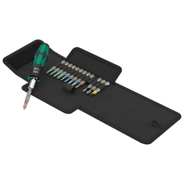 Tournevis Porte Embout Wera 838 Ra-s 1-4 Avec Embouts Vissage Noir-vert (Fonction Cliquet) (Set 14 Pieces) -marque Allemande Pour Les Ateliers-