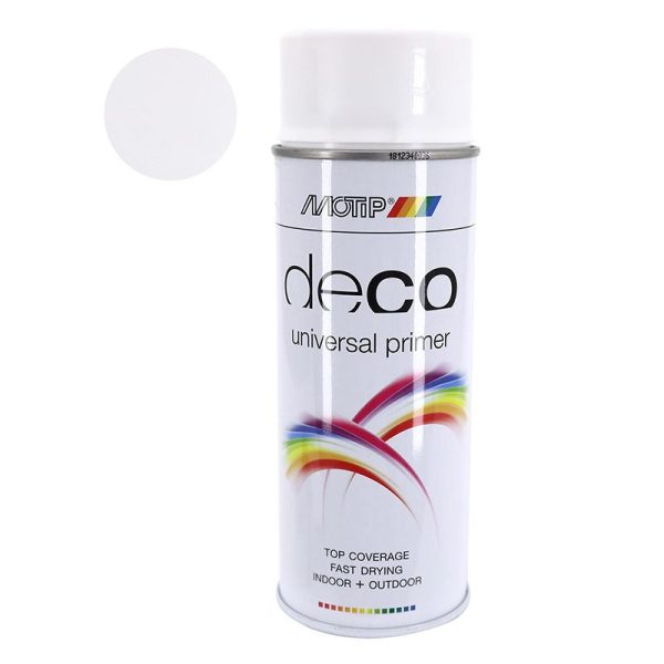 Appret Peinture Motip Primer Deco Universel Glycero Blanc (Aerosol-Bombe 400 Ml) (01611)