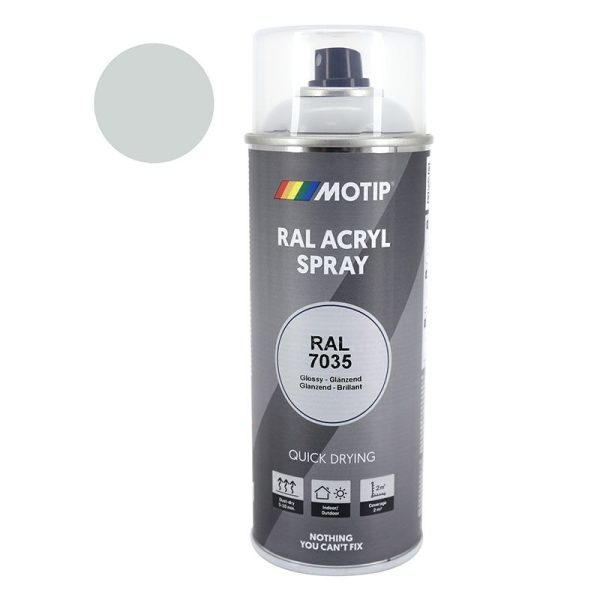 Bombe de Peinture Motip Industriel Gris Clair Ral 7035 Sechage Rapide (Spray 400 Ml) (07034)
