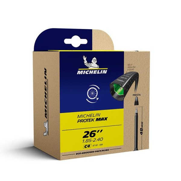 Chambre a Air Velo 26 X 1.85-2.30 Michelin Protek Max C4 Valve Presta 40mm Avec Liquide Anti-Crevaison (Offre Speciale)