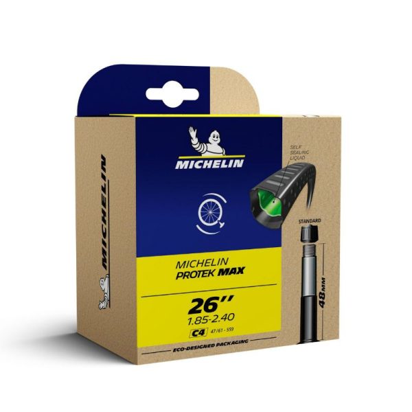 Chambre a Air Velo 26 X 1.85-2.40 Michelin Protek Max C4 Valve Standard Avec Liquide Anti-Crevaison