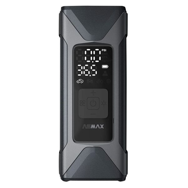 Compresseur-Gonfleur-Pompe Portable Universel Asmax T10 Digital 160 Psi 11 Bars Max (Fonction Power Bank, Eclairage, Detection Pression Pneu, Pre-Reglage de La Pression, Arret Automatique)