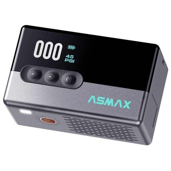 Compresseur-Gonfleur-Pompe Portable Universel Asmax T30 Digital 120 Psi 8,3 Bars Max (Fonction Eclairage, Detection Pression Pneu, Pre Reglage de La Pression, Arret Automatique)