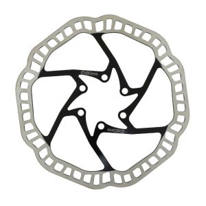 Disque de Frein VTT 6 Trous Newton Brakco Compatible Shimano et Autres 180mm Argent Centre Noir + 6 Vis