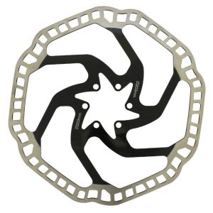 Disque de Frein VTT 6 Trous Newton Brakco Compatible Shimano et Autres 203mm Argent Centre Noir + 6 Vis (Compatible Sur-Ron)