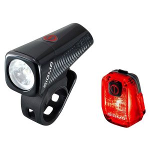 Eclairage Velo Usb Kit Sigma Buster 150 Lumen -Nyte 10 Eclairage Fixe et Clignotant (Autonomie Avant 14,5H - Arriere 33H) Noir