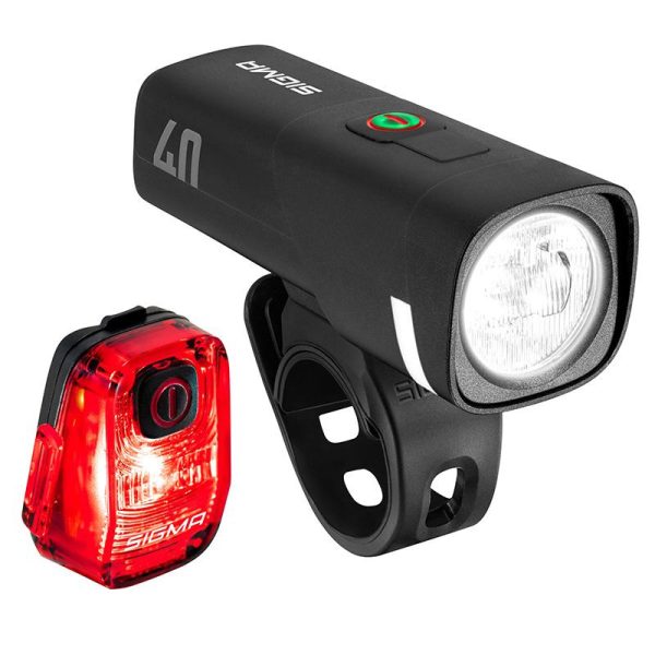 Eclairage Velo Usb Kit Sigma Aura 40 Lux-Hiro 10 (Autonomie Avant 9H Mode Standard et 29H Mode Eco - Arriere 13H) Noir - Homologue -