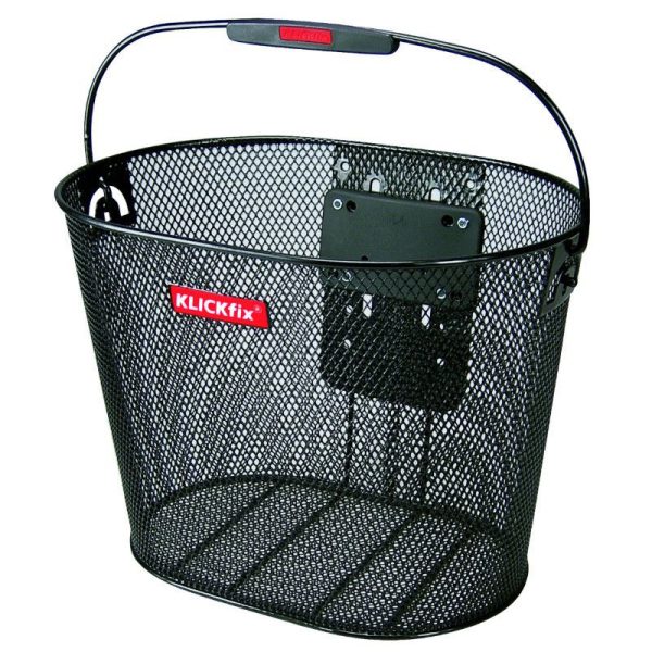 Panier Avant Acier Nid Abeille Klickfix 16L Noir Avec Anse Fixation Sur Cintre (36X27X25Cm) Avec Platine Plastique (Livre Sans Fixation)