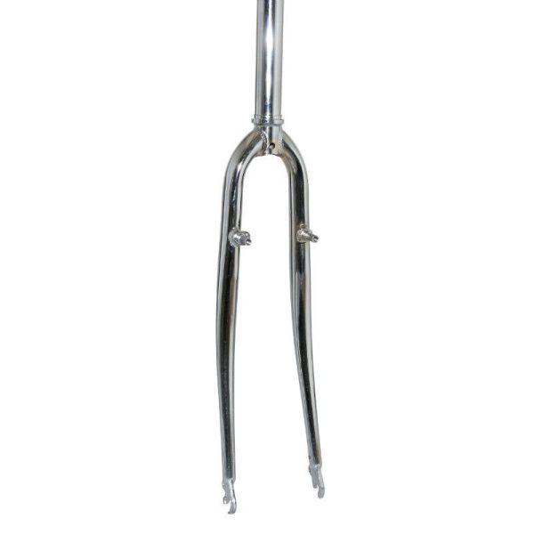 Fourche VTC 700X35 Rigide Cintree Acier Chrome Avec Tasseaux Pivot Lisse 1''1-8-28,6 Exterieur 300mm