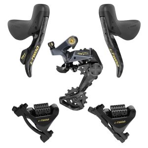 Groupe - Transmission Gravel Ltwoo 1X12V. Grt Series Disque Hydraulique Carbone Noir - Or (Derailleur Arriere - Leviers - Manettes Avec Etriers Avant et Arriere)