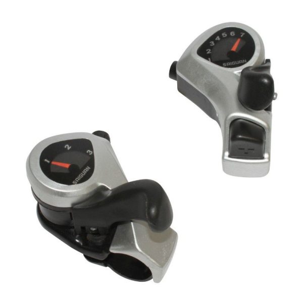 Manette VTT Gravity Resine Noir A Collier 7V. Avec Cadrans et Bouton Poussoir (Paire) Compatible Shimano
