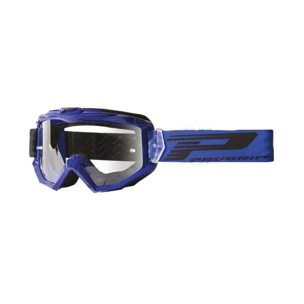 Masque-Lunettes Cross Progrip 3201 TR Atzaki Bleu Ecran Transparent Anti-Rayures-Anti U.V. Compatible Avec Port Lunettes de Vue (Homologue Ce-En Ac-12072 Rev.1)