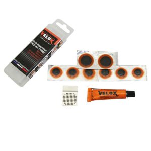 Kit Reparation Chambre a Air Velox Route - Boite (6 Patchs 15mm + 2 Patchs 25mm + Colle 5G + Rape Acier) Avec Notice