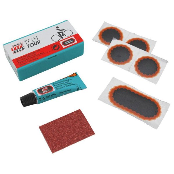 Kit Reparation Chambre a Air Tip Top Tt01 Tour Boite (4 Patchs F0 15mm + 1 Patch F2 45X15mm + Colle 3G + Papier Ponce) Avec Notice (506 0007)