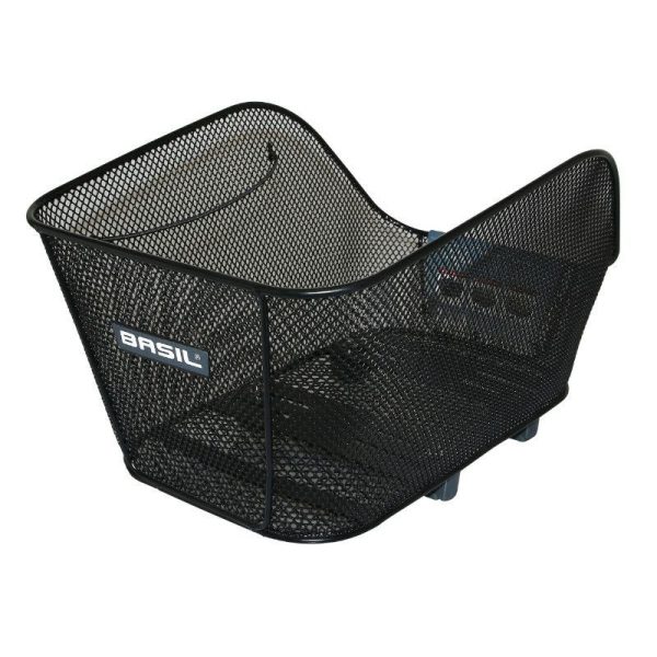 Panier Arriere Acier Nid Abeille Basil Icon Medium Noir Fixation Wsl Sur Cote Porte Bagage Ideal Pour E-Bike-Vae (L38 X L23 X H21 Cm) -Fixation Par Vis Reglable Sur Fond Du Panier -