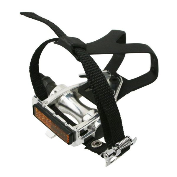 Pedale Route-Piste Alu Velgo Argent 9-16" Avec Cale Pied + Courroie