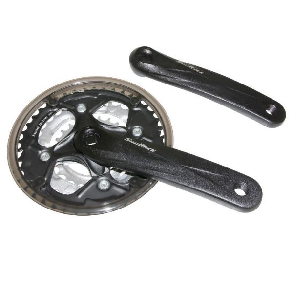 Pedalier VTT Sunrace 7-8V. M5 Alu Noir 170mm 42-34-24 Avec Pare Chaine Fume - Boitier 113mm