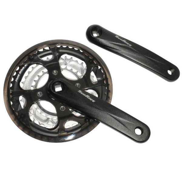Pedalier VTT Sunrace 7-8V. M3 Alu Noir 170mm 48-38-28 Avec Pare Chaine Fume - Boitier 122mm