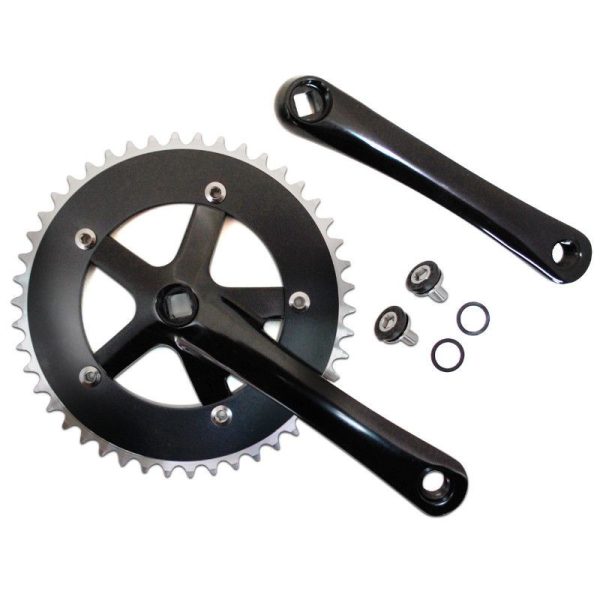 Pedalier Route Fixie 3.30 Alu Noir 165mm Plateau 46D. D130mm (Emmanchement Carre Boitier 110mm) (Singlespeed)