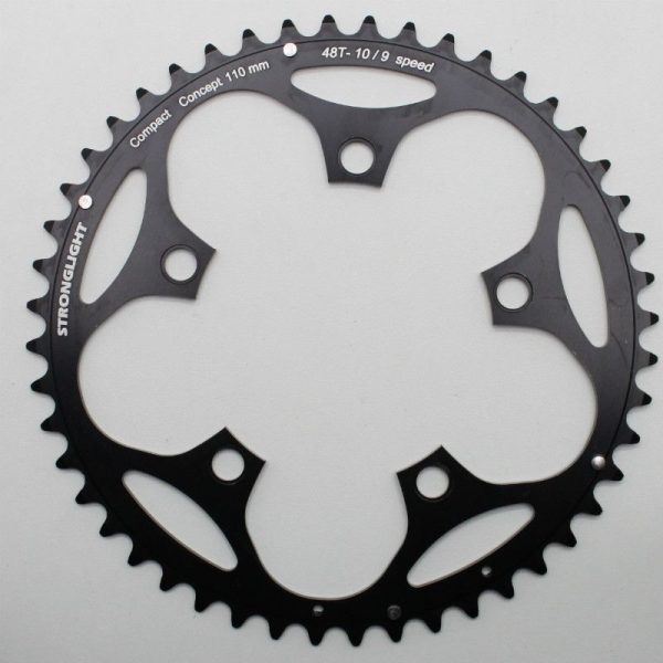 Plateau Route 5 Branches D.110 Stronglight Dural 48 Dents Exterieur Noir Type Shimano 8-9V.