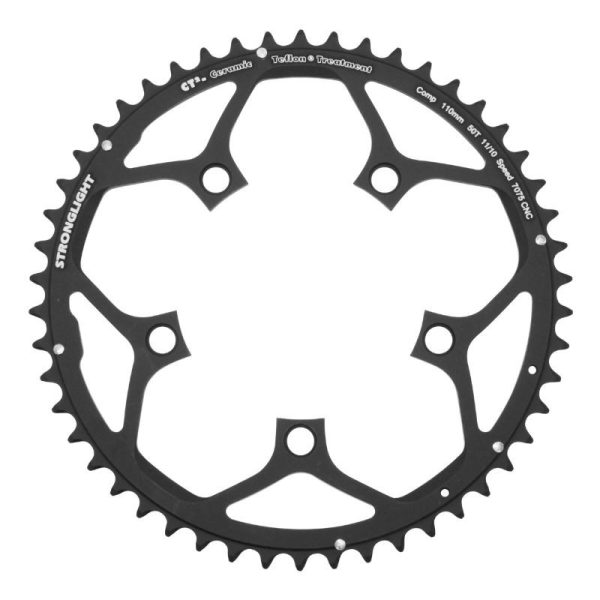Plateau Route 5 Branches D.110 Stronglight Ct2 50 Dents Exterieur Noir Type Shimano 10-11V.