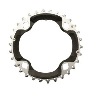 Plateau VTT 4 Branches D.96 Pour Shimano Slx M672 - Xt M782 Triple 30 Dents Milieu Origine Argent-Noir 10V.