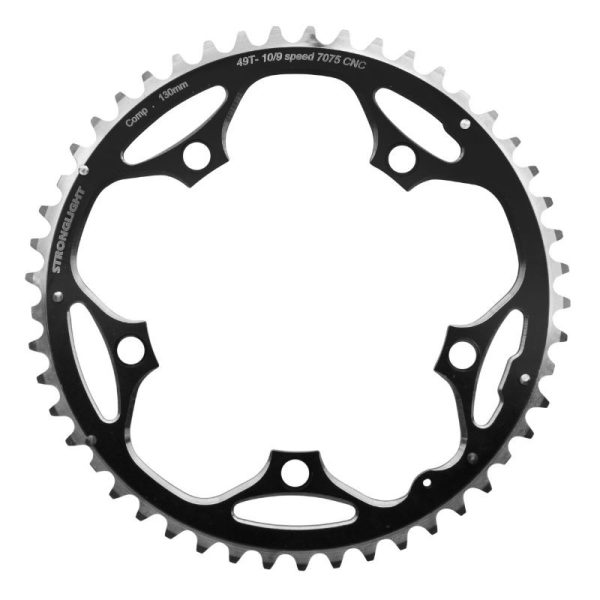 Plateau Route 5 Branches D.130 Stronglight 49 Dents Exterieur Noir Alu 7075 Type Shimano 9-10V.