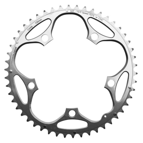 Plateau Route 5 Branches D.130 Stronglight 50 Dents Exterieur Argent Alu 7075 Type Shimano 9-10V.