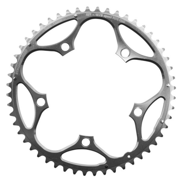 Plateau Route 5 Branches D.130 Stronglight 52 Dents Exterieur Argent Alu 7075 Type Shimano 9-10V.
