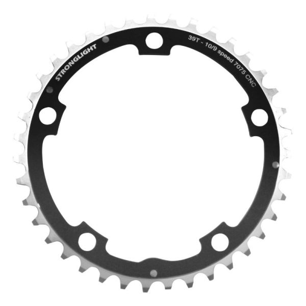 Plateau Route 5 Branches D.130 Stronglight 39 Dents Triple Milieu Noir Alu 7075 Type Shimano 9-10V.