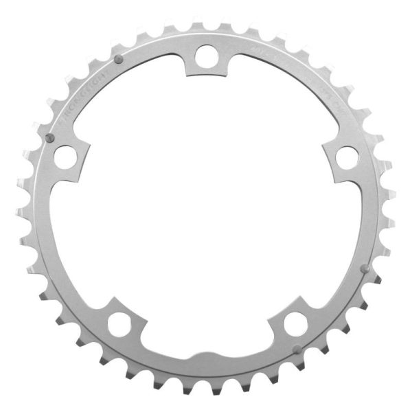 Plateau Route 5 Branches D.130 Stronglight 40 Dents Triple Milieu Argent Alu 7075 Type Shimano 9-10V.