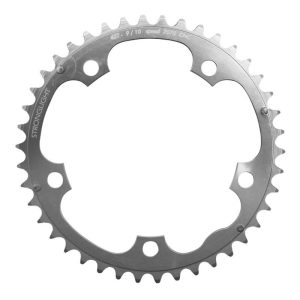 Plateau Route 5 Branches D.130 Stronglight 42 Dents Triple Milieu Argent Alu 7075 Type Shimano 9-10V.