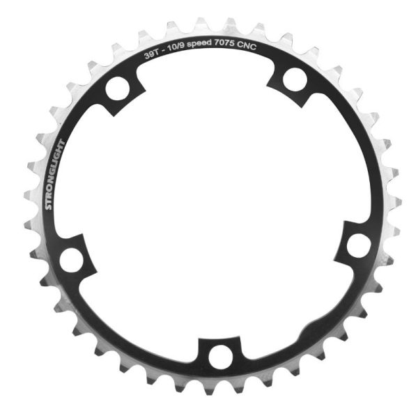 Plateau Route 5 Branches D.130 Stronglight 39 Dents Interieur Noir Alu 7075 Type Shimano 11-10V.