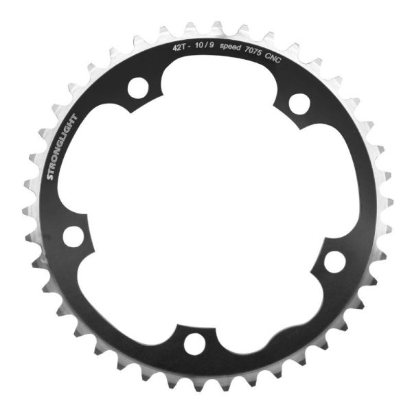 Plateau Route 5 Branches D.130 Stronglight 42 Dents Interieur Noir Alu 7075 Type Shimano 11-10V.
