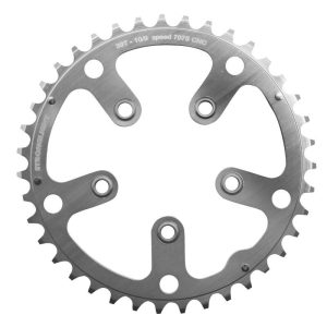 Plateau Route 5 Branches D.130 Stronglight 39 Dents Porteur Argent D.74 Alu 7075 Type Shimano 9-10V.