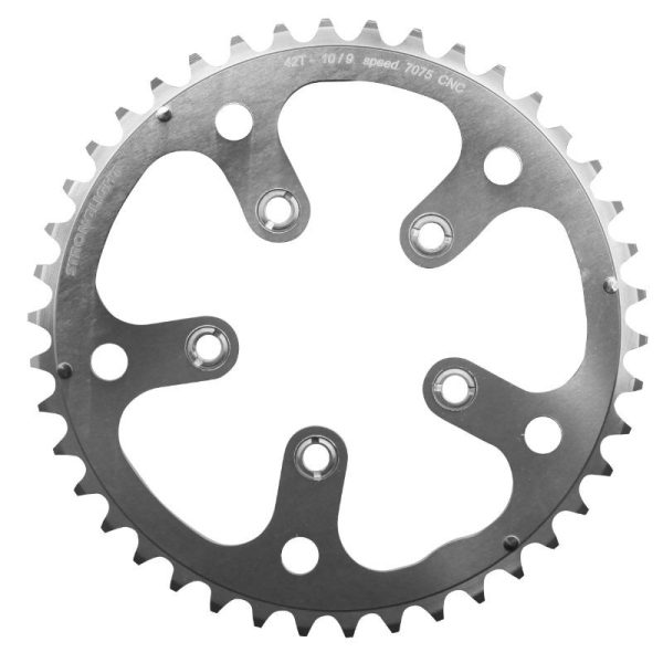 Plateau Route 5 Branches D.130 Stronglight 42 Dents Porteur Argent D.74 Alu 7075 Type Shimano 9-10V.