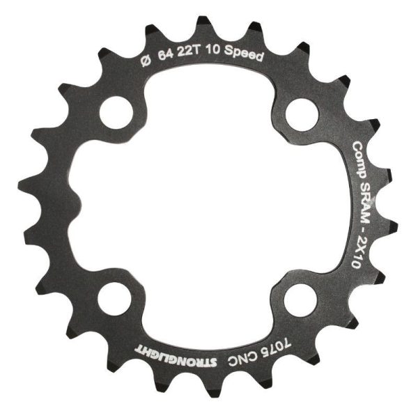 Plateau VTT 4 Branches D.64 Pour SRAM Xo+Shimano (Sauf Xt-Xtr) Stronglight Double 22 Dents Interieur Noir Non Filete 10V. - Epaisseur 3.5mm