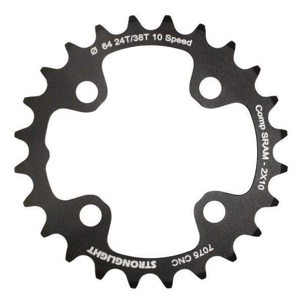 Plateau VTT 4 Branches D.64 Pour SRAM Xo+Shimano (Sauf Xt-Xtr) Stronglight Double 24 Dents Interieur Noir Non Filete 10V. - Epaisseur 3.5mm