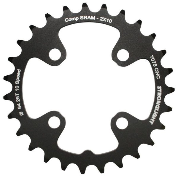 Plateau VTT 4 Branches D.64 Pour SRAM Xo+Shimano (Sauf Xt-Xtr) Stronglight Double 26 Dents Interieur Noir Non Filete 10V. - Epaisseur 3.5mm