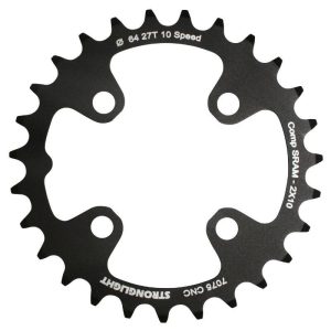 Plateau VTT 4 Branches D.64 Pour SRAM Xo+Shimano (Sauf Xt-Xtr) Stronglight Double 27 Dents Interieur Noir Non Filete 10V. - Epaisseur 3.5mm