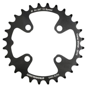Plateau VTT 4 Branches D.64 Pour SRAM Xo+Shimano (Sauf Xt-Xtr) Stronglight Double 28 Dents Interieur Noir Non Filete 10V. - Epaisseur 3.5mm