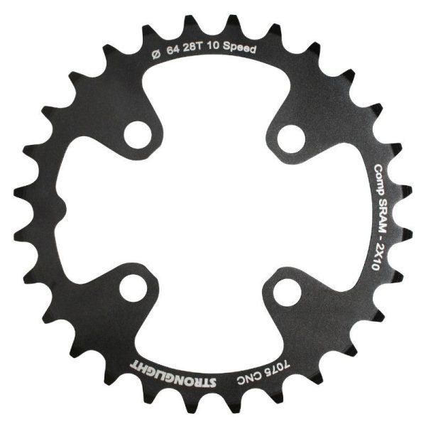 Plateau VTT 4 Branches D.64 Pour SRAM Xo+Shimano (Sauf Xt-Xtr) Stronglight Double 28 Dents Interieur Noir Non Filete 10V. - Epaisseur 3.5mm