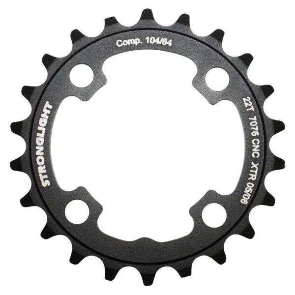 Plateau VTT 4 Branches D.64 Stronglight 22 Dents Interieur Triple Noir Alu 7075 Compatible Xtr M960 - Epaisseur 4mm