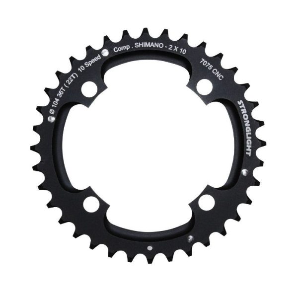 Plateau VTT 4 Branches D.104 Pour Shimano Stronglight Double 36 Dents Exterieur Noir 2X10V. (Sauf Xt-Xtr) Non Filete 10V. - Epaisseur 5mm